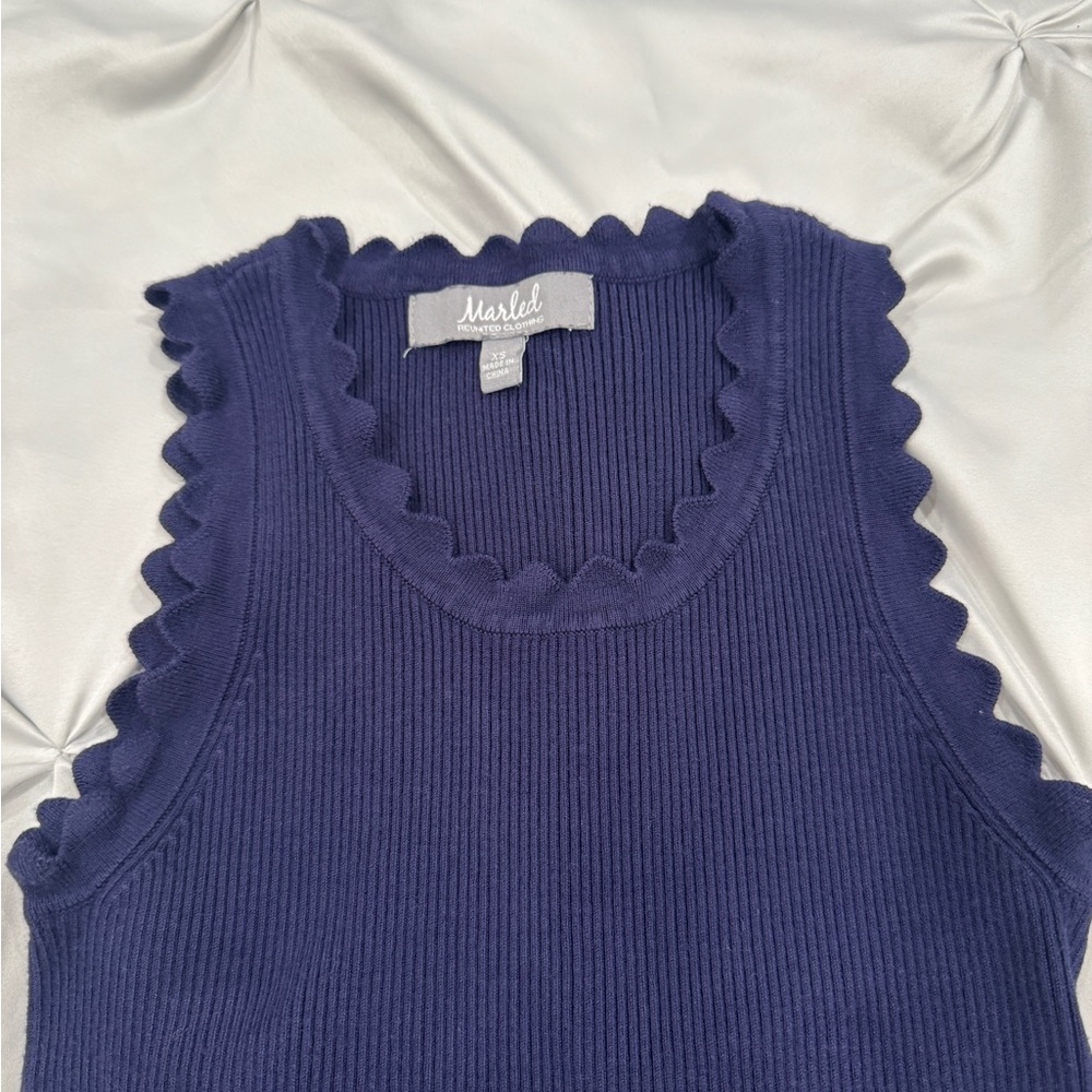 Marled Navy Scalloped Tank Top